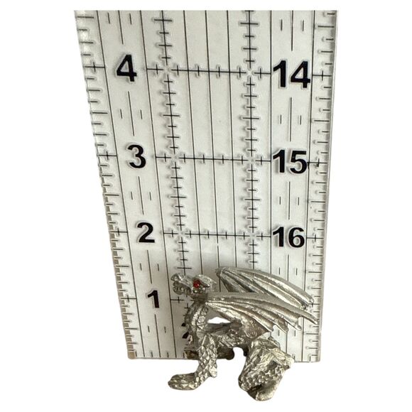 Vintage Pewter Dragon Figurine D167 Red Rhinestone Eyes Crystal Orb Fantasy - Picture 2 of 8